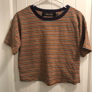 Orange and blue striped crop top shirt, size small